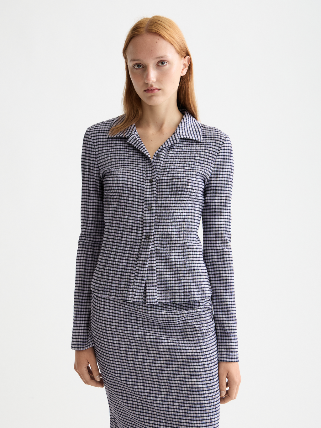 Gingham button up top - Sky Captain/ Languid Lavender