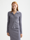 Gingham button up top - Sky Captain/ Languid Lavender
