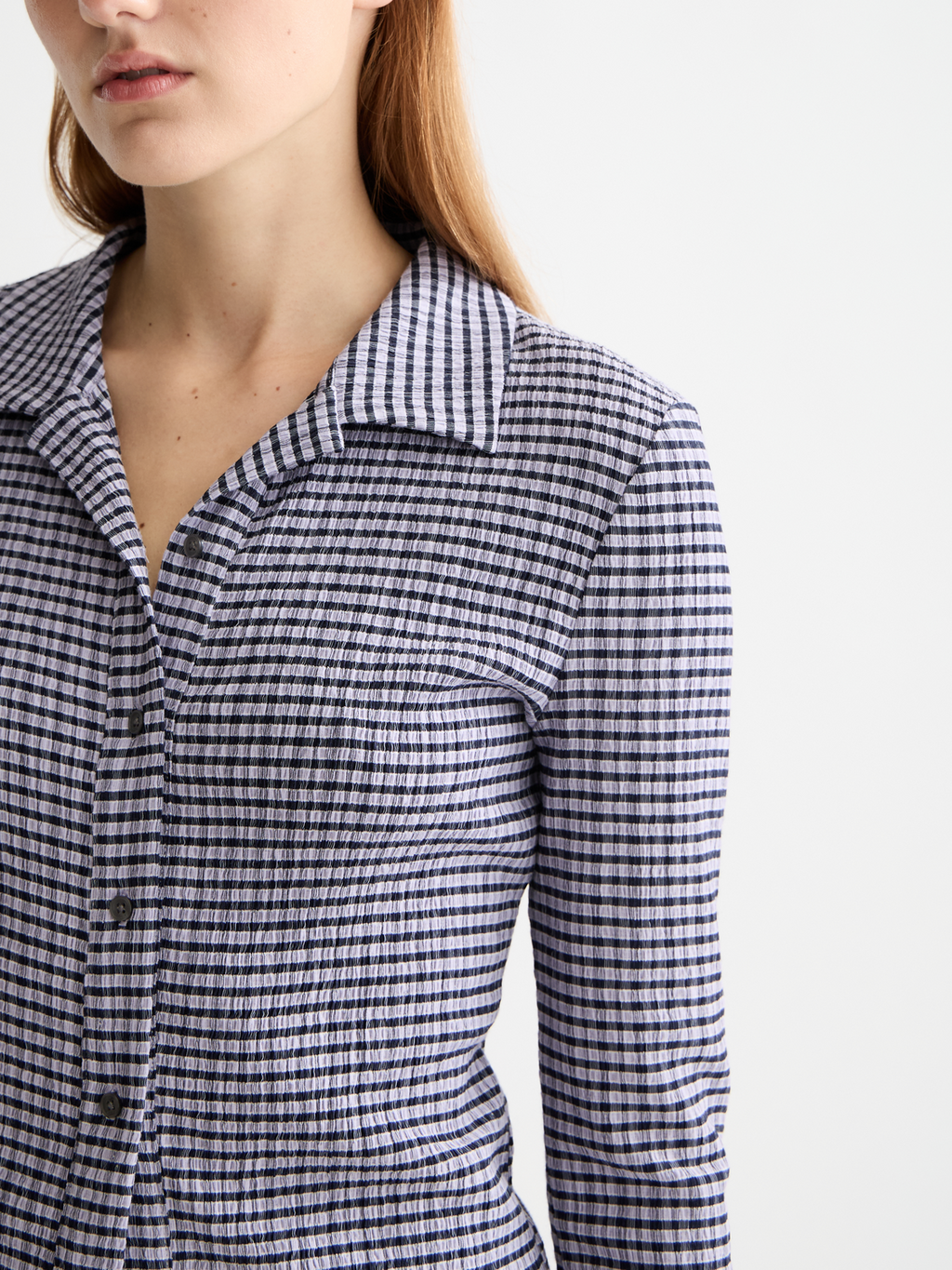 Gingham button up top - Sky Captain/ Languid Lavender