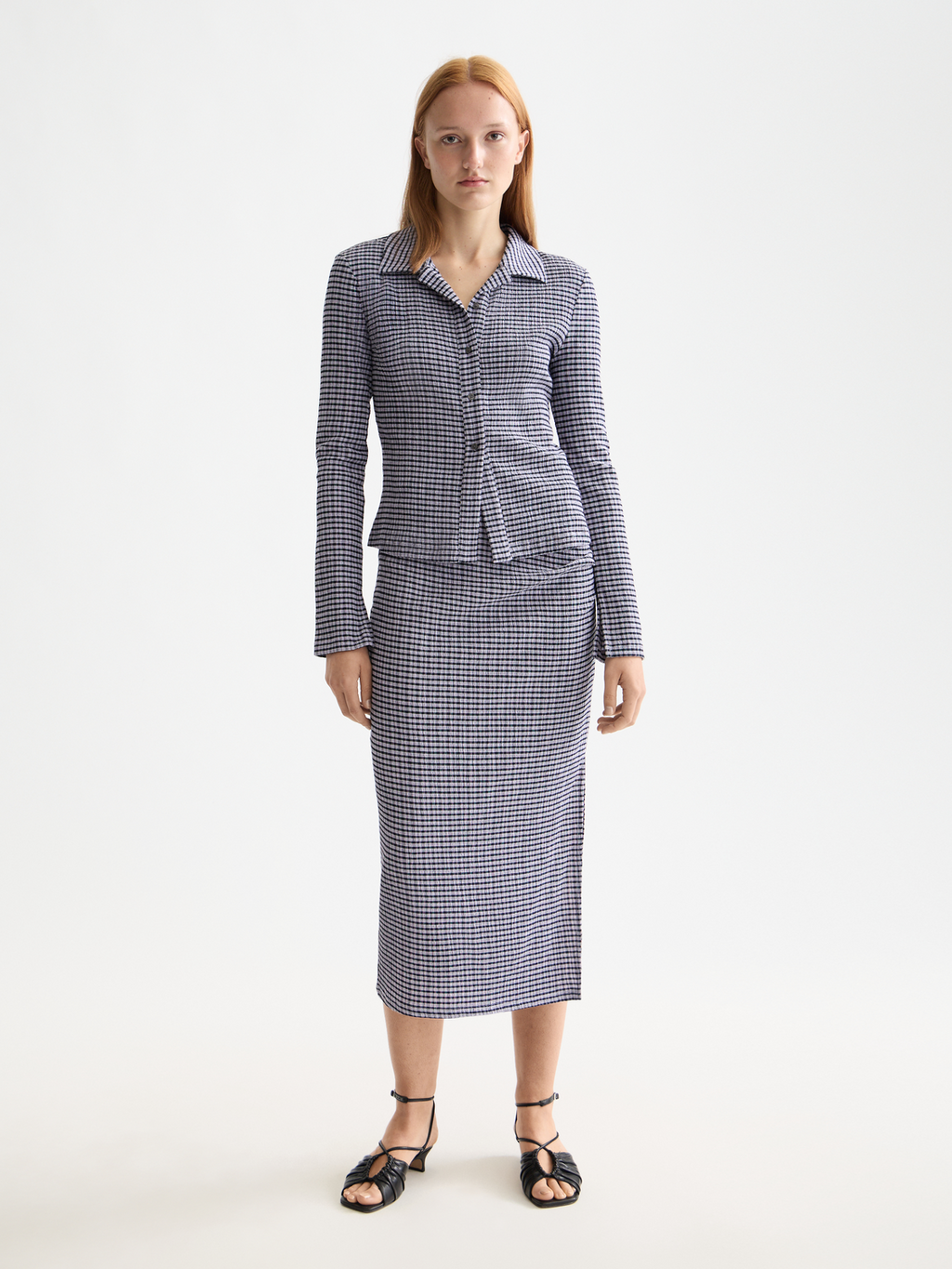 Gingham button up top - Sky Captain/ Languid Lavender