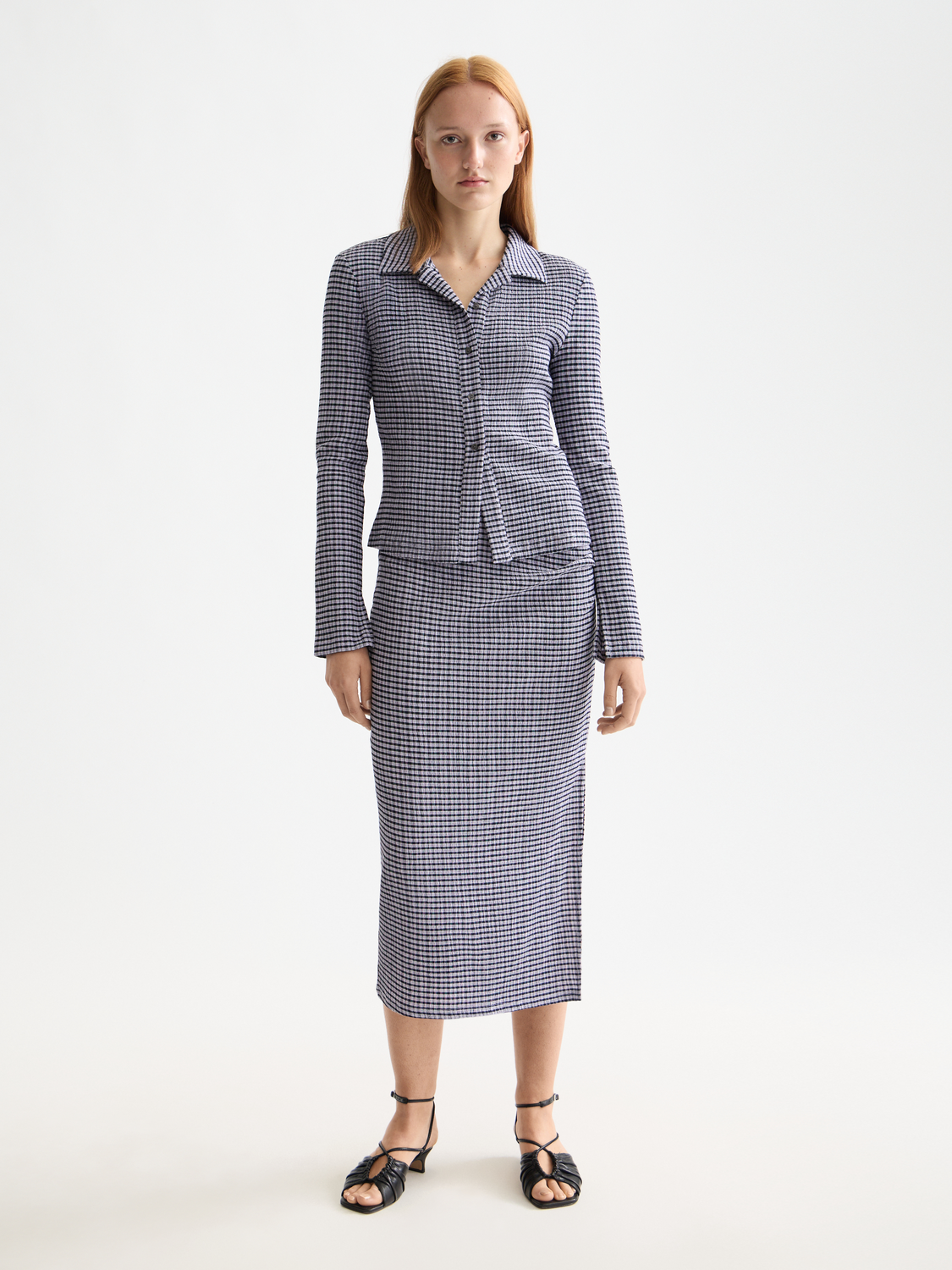 Gingham button up top - Sky Captain/ Languid Lavender