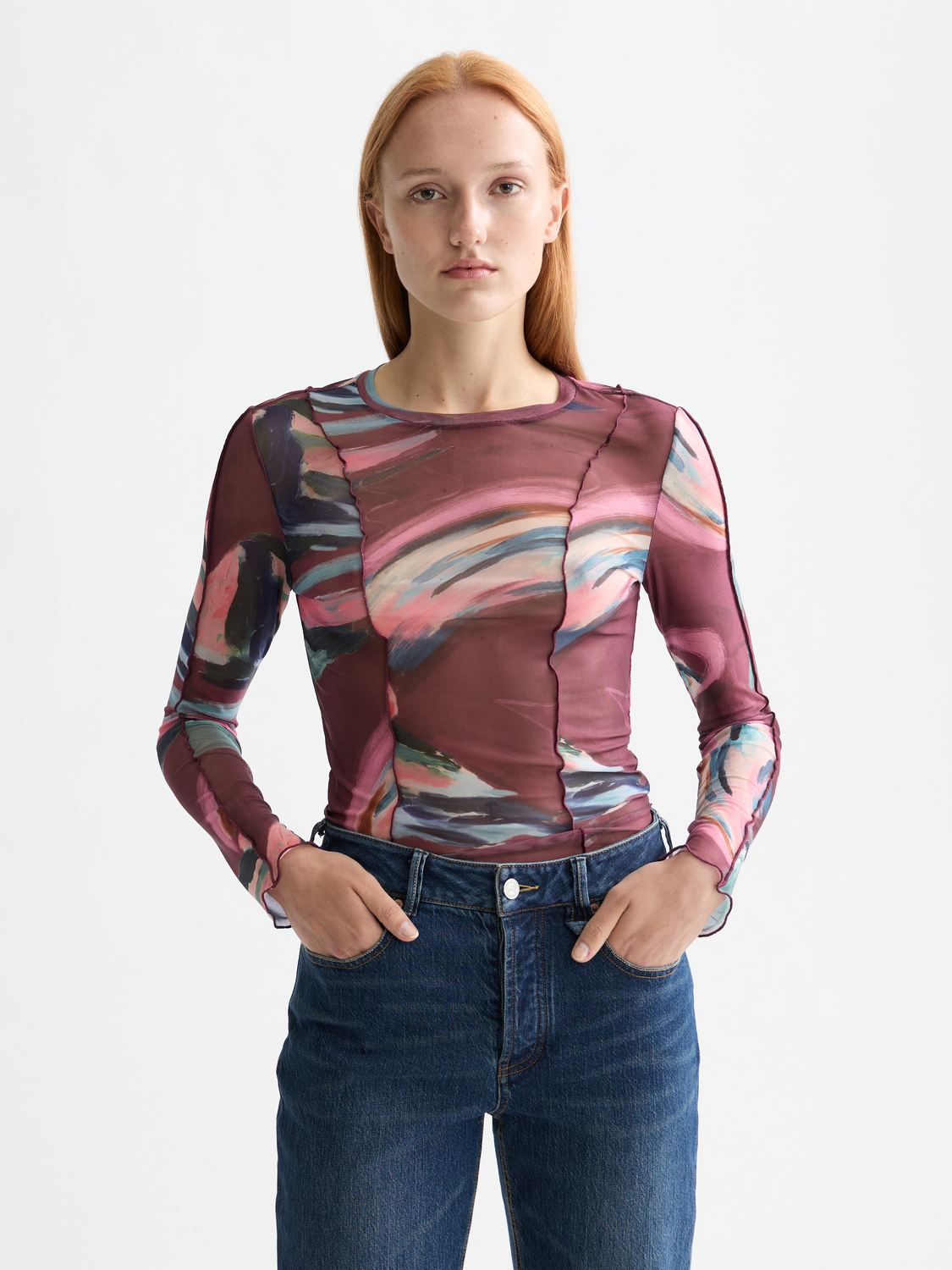 Mesh long sleeved t-shirt - Abstract Mountain