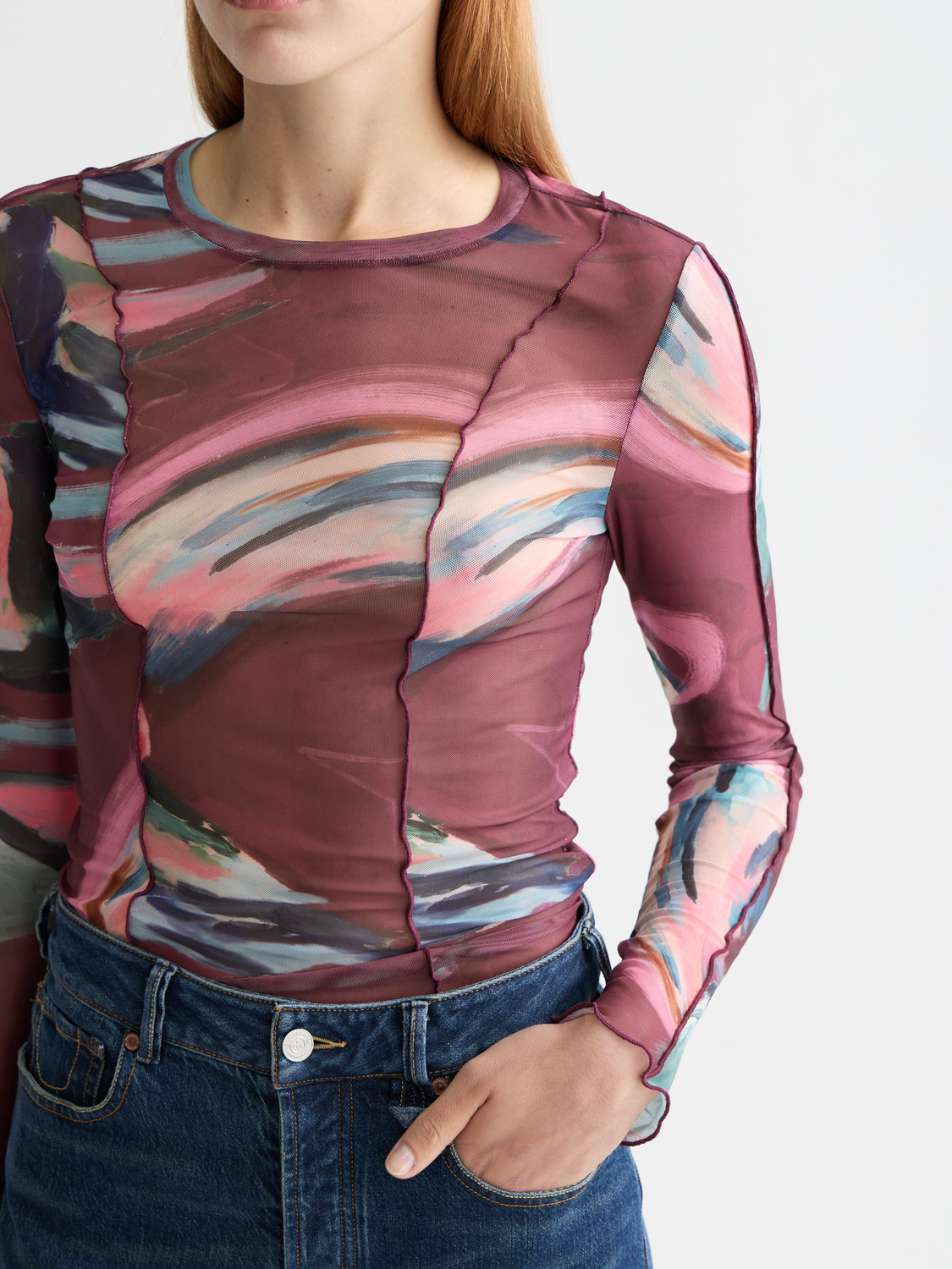Mesh long sleeved t-shirt - Abstract Mountain
