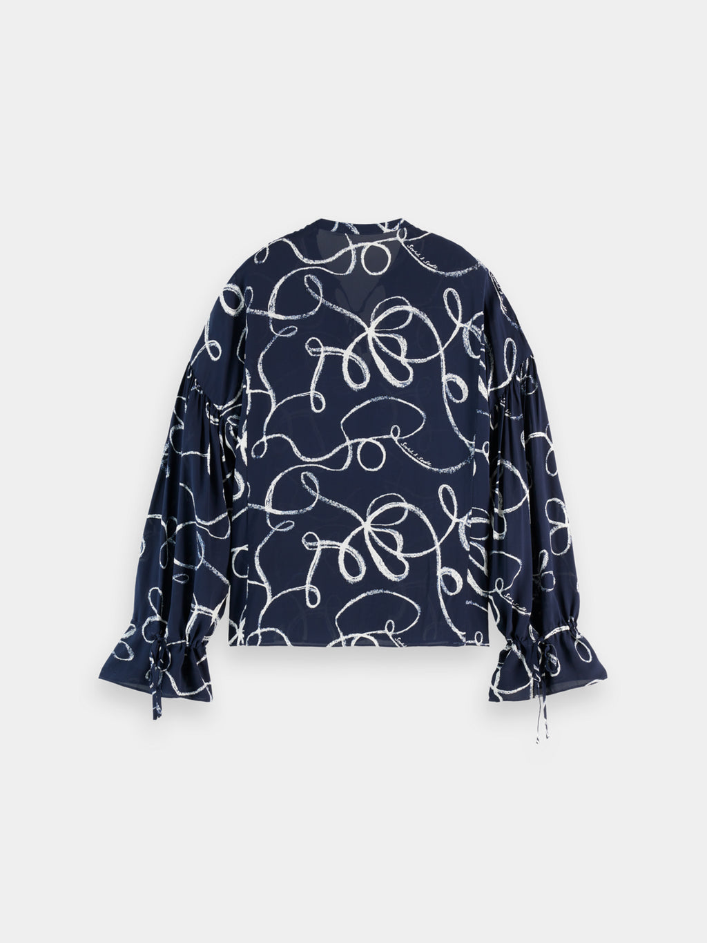 Draw string blouse - Ribbon Navy Aop