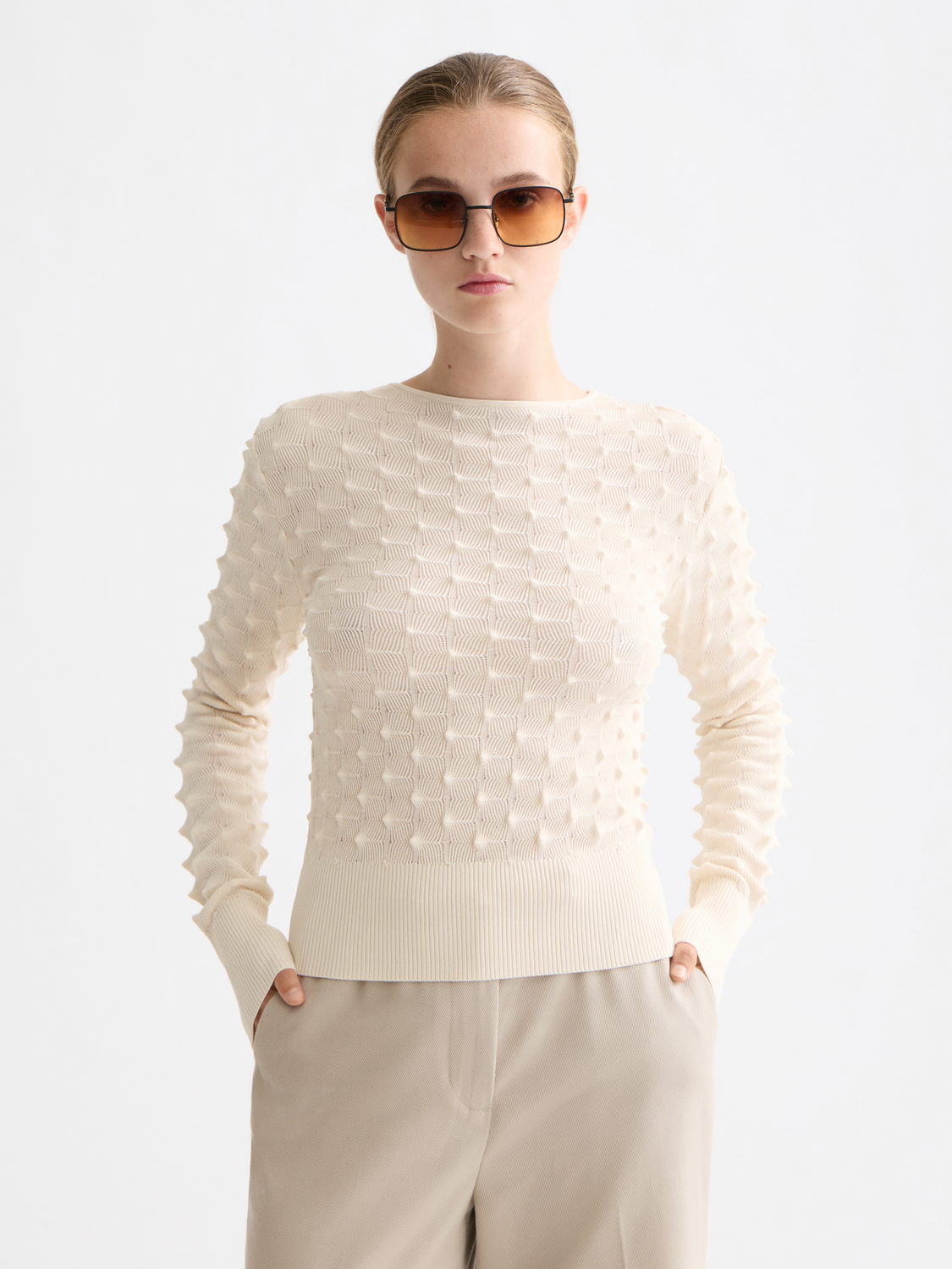 Textured stitch pullover - Eggnog