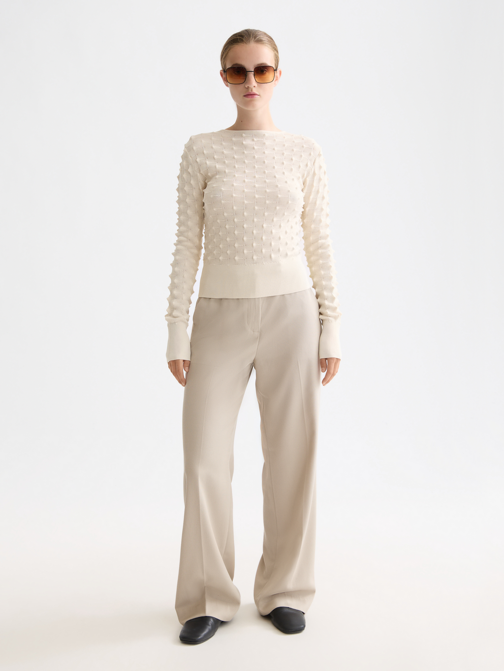 Textured stitch pullover - Eggnog