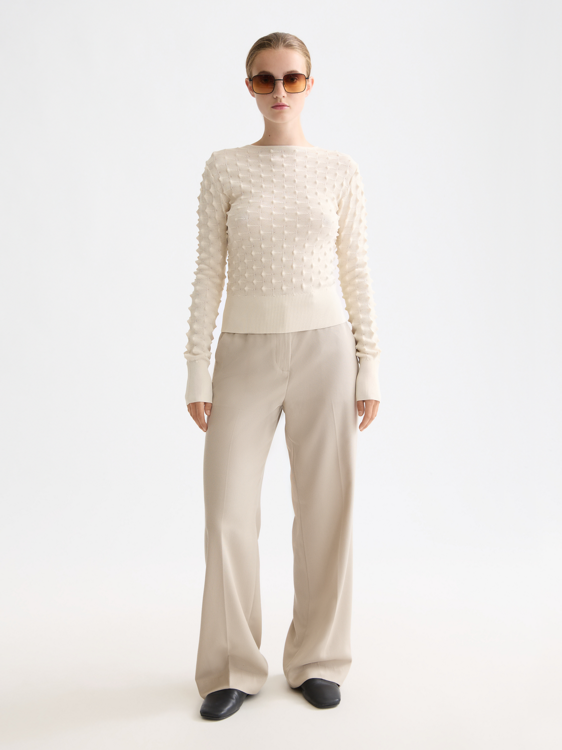 Textured stitch pullover - Eggnog