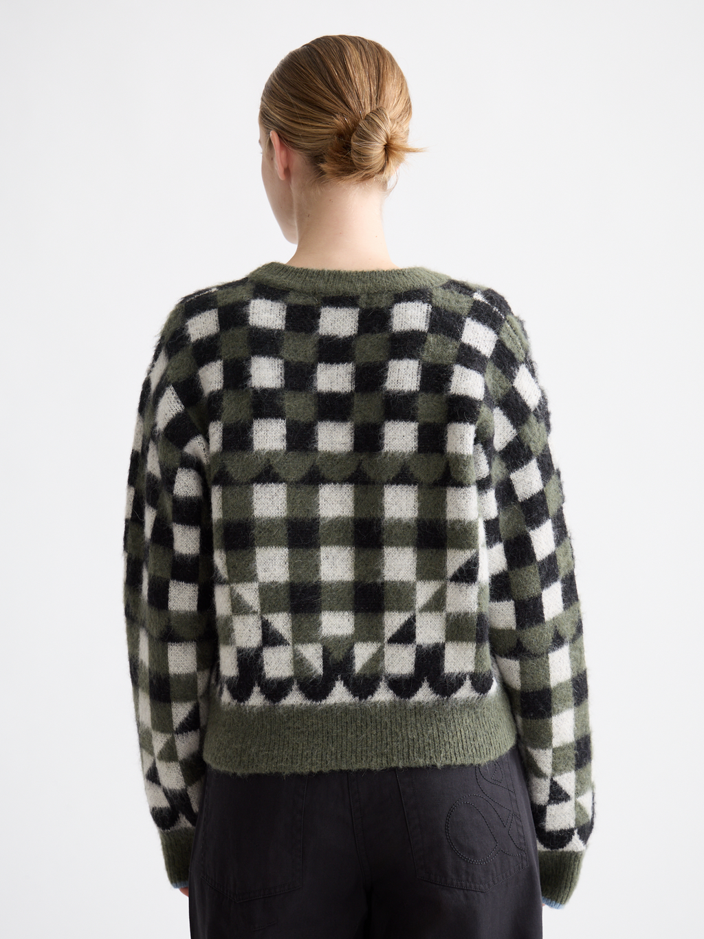 Fuzzy jacquard pullover - Thyme