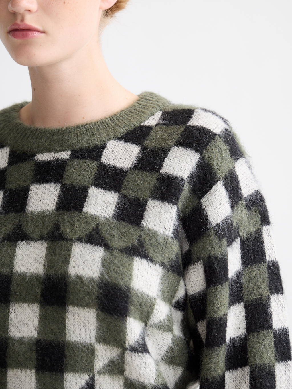 Fuzzy jacquard pullover - Thyme