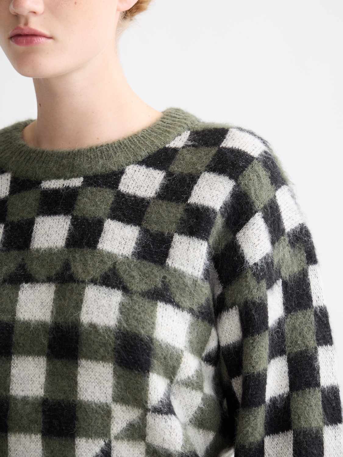 Fuzzy jacquard pullover - Thyme