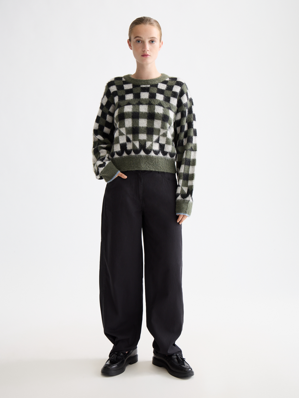 Fuzzy jacquard pullover - Thyme
