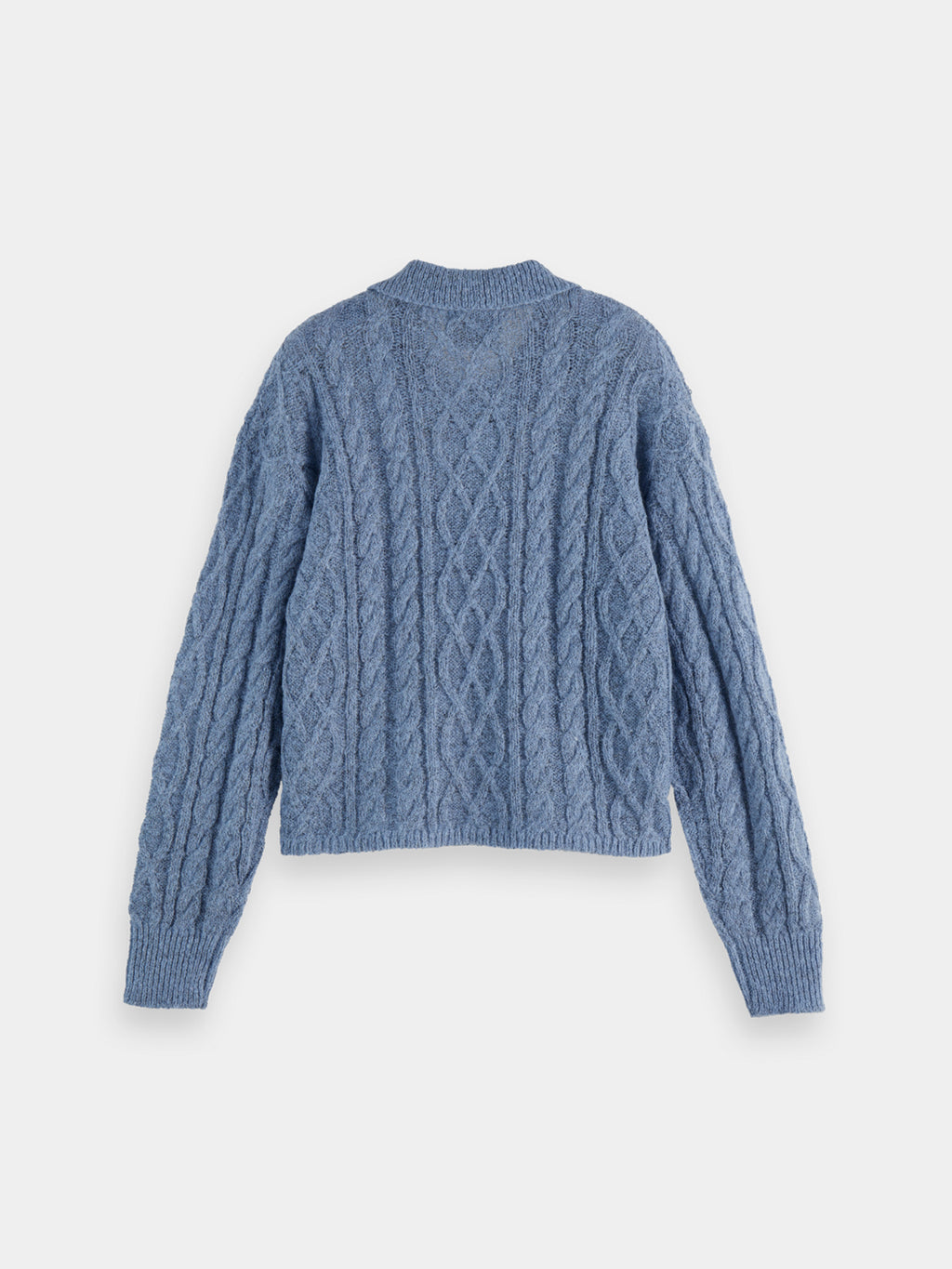Cable stitch polo pullover - Faded Denim
