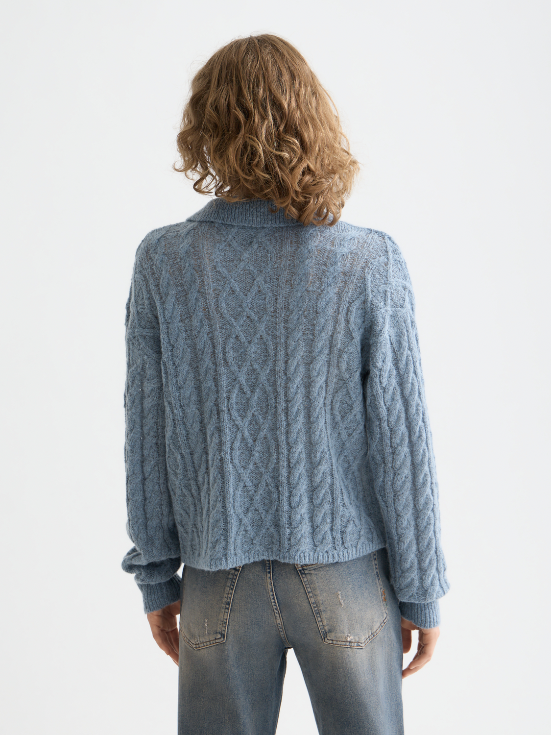 Cable stitch polo pullover - Faded Denim