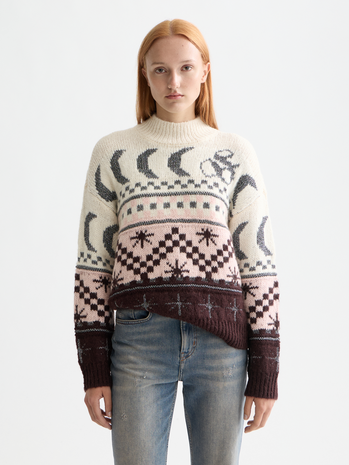 Metallic Fair Isle pullover - Chocolate Plum