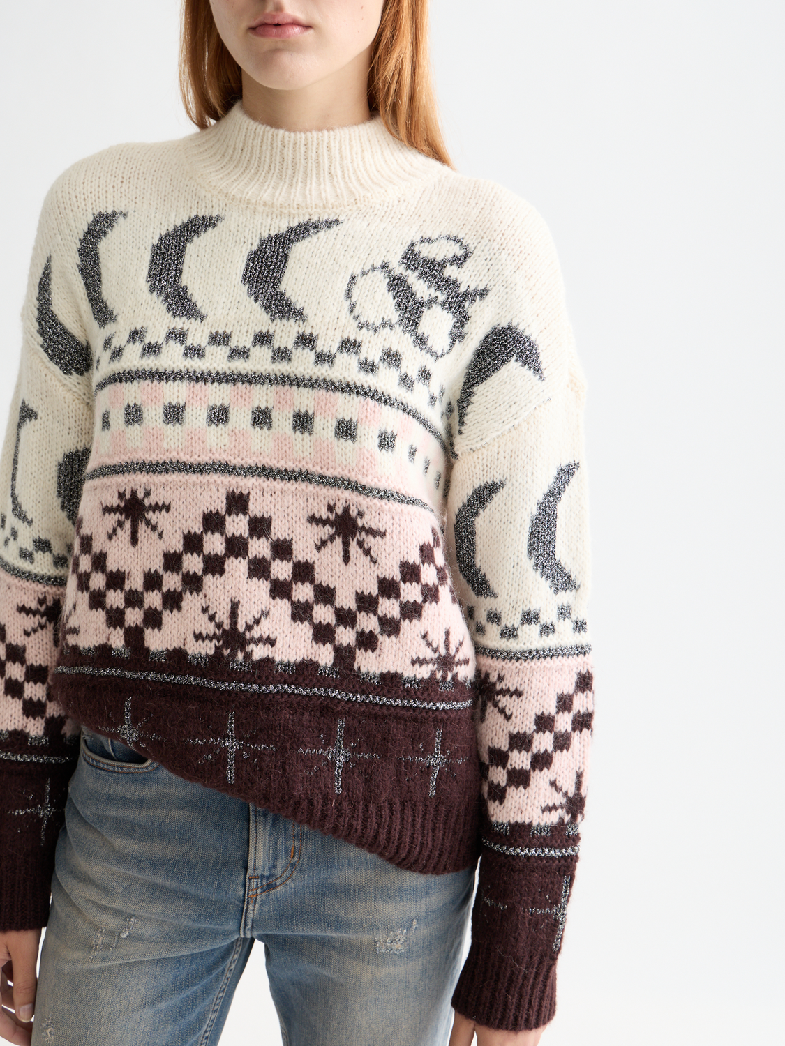 Metallic Fair Isle pullover - Chocolate Plum