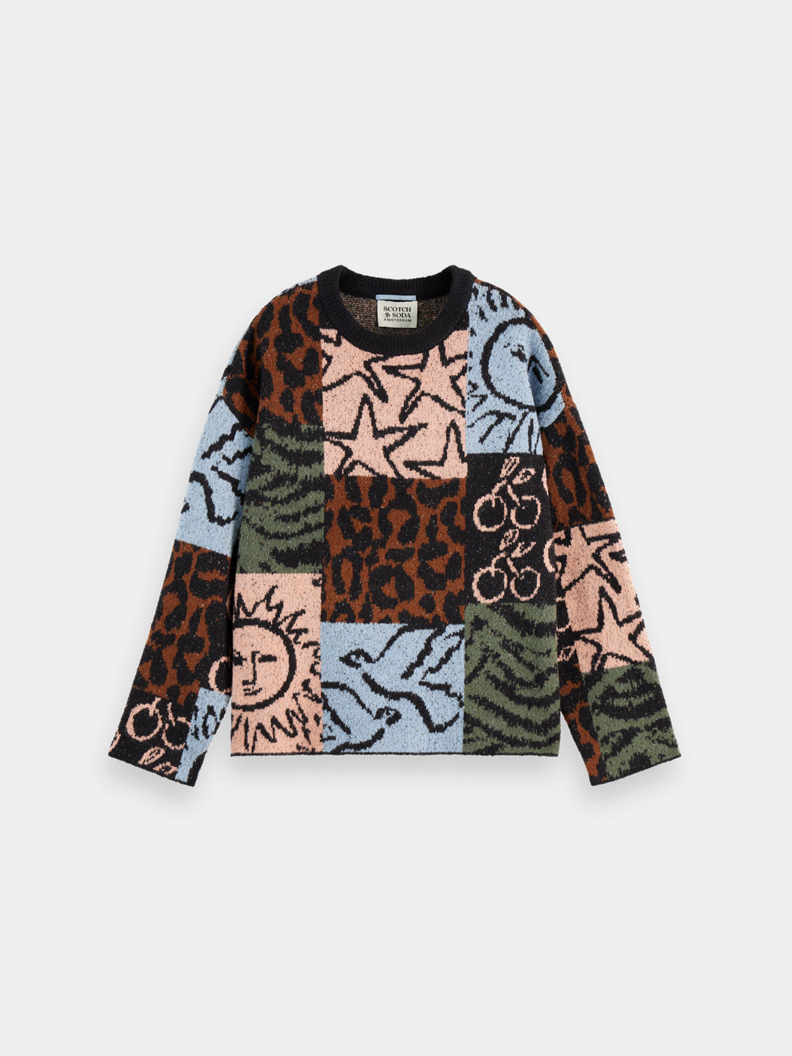 Jacquard oversized pullover - Leopard Patchwork Jacquard