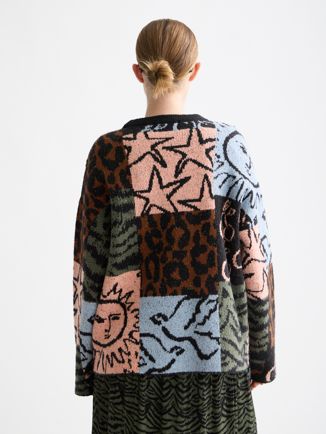 Jacquard oversized pullover - Leopard Patchwork Jacquard