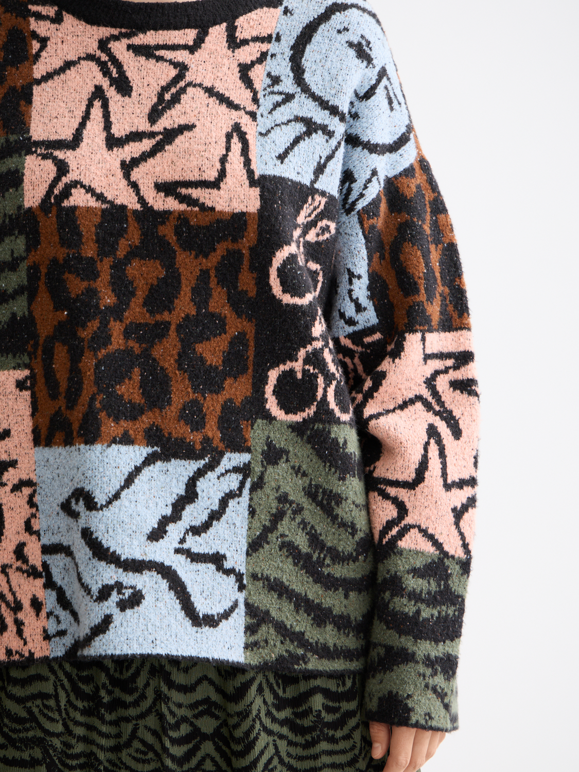 Jacquard oversized pullover - Leopard Patchwork Jacquard