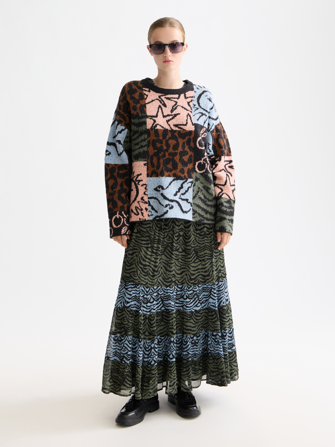 Jacquard oversized pullover - Leopard Patchwork Jacquard