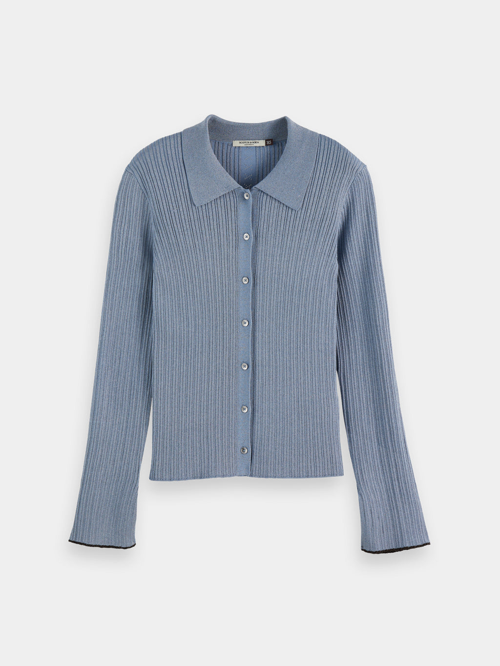 Metallic fitted button up top - Faded Denim Metallic