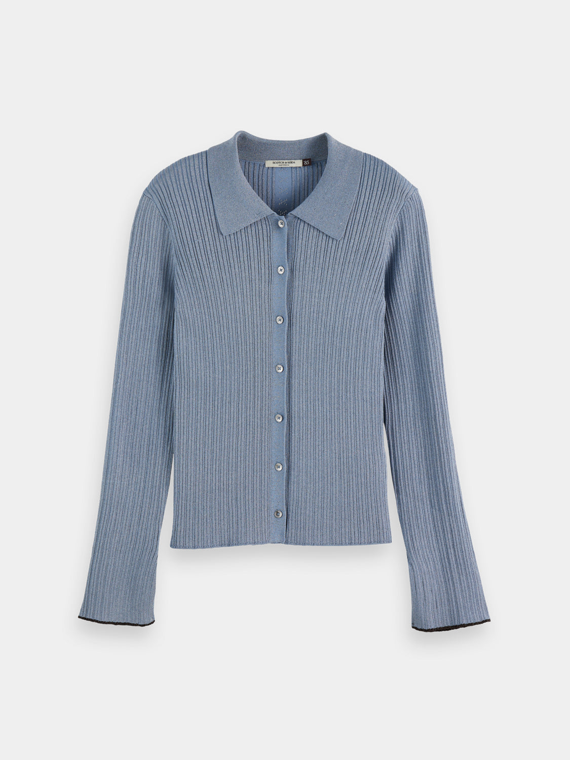 Metallic fitted button up top - Faded Denim Metallic