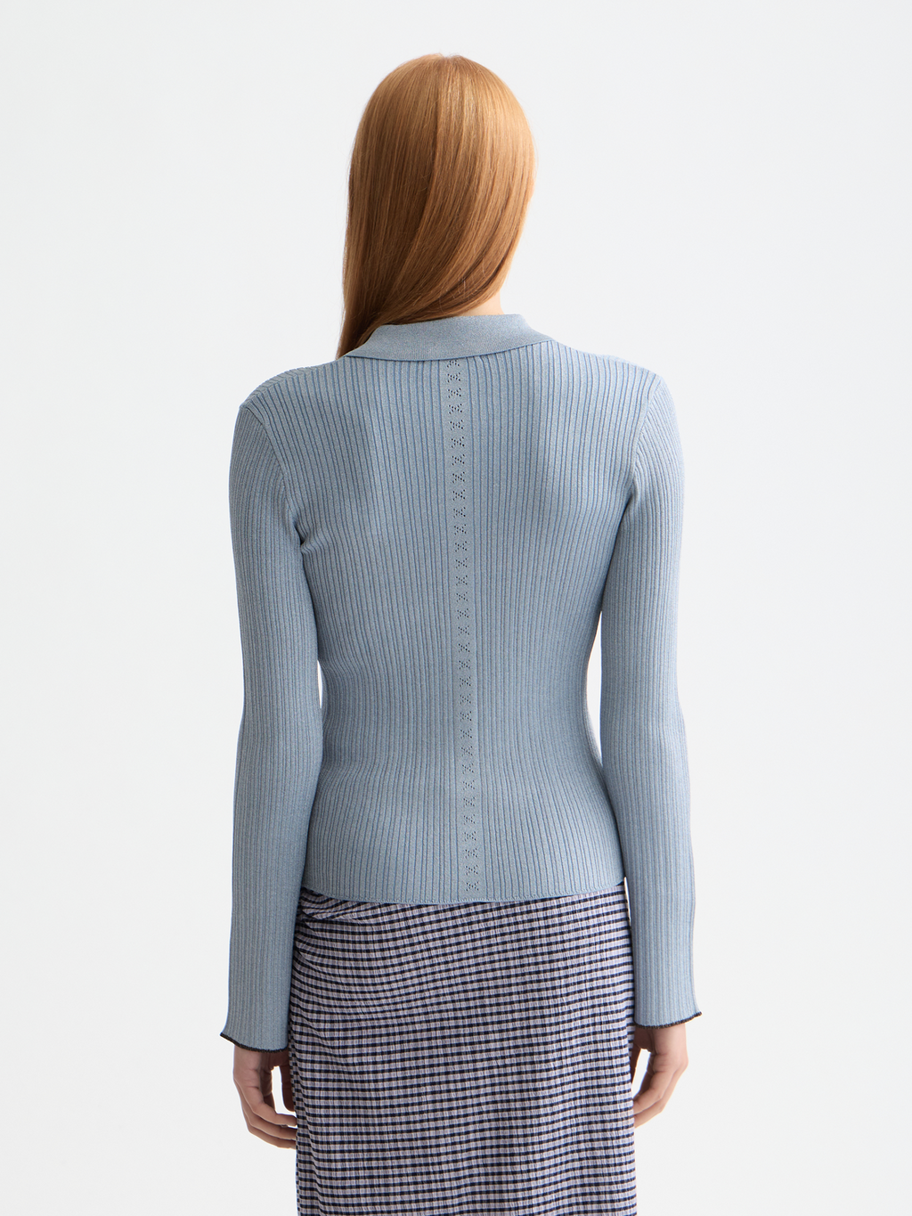 Metallic fitted button up top - Faded Denim Metallic