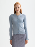 Metallic fitted button up top - Faded Denim Metallic