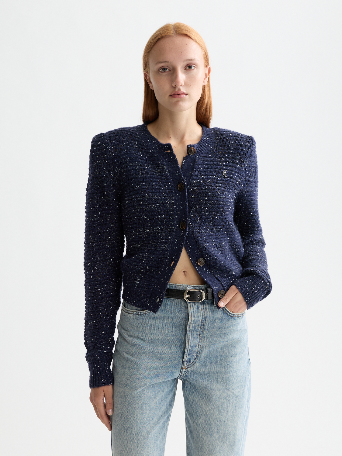 Metallic crewneck cardigan - Meteorite/Peacoat Metallic