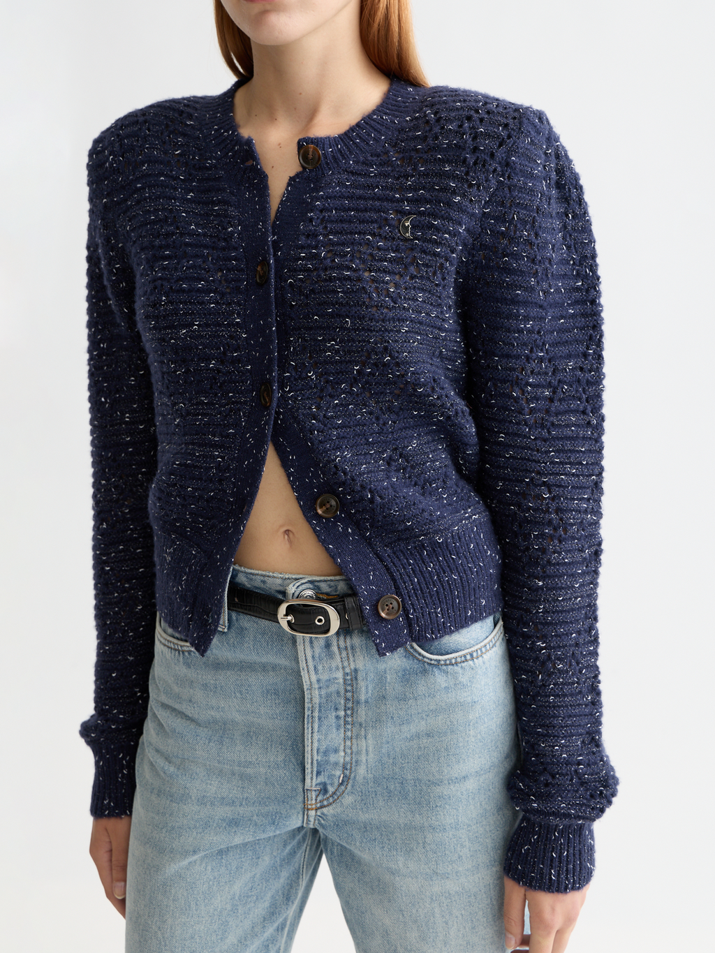 Metallic crewneck cardigan - Meteorite/Peacoat Metallic