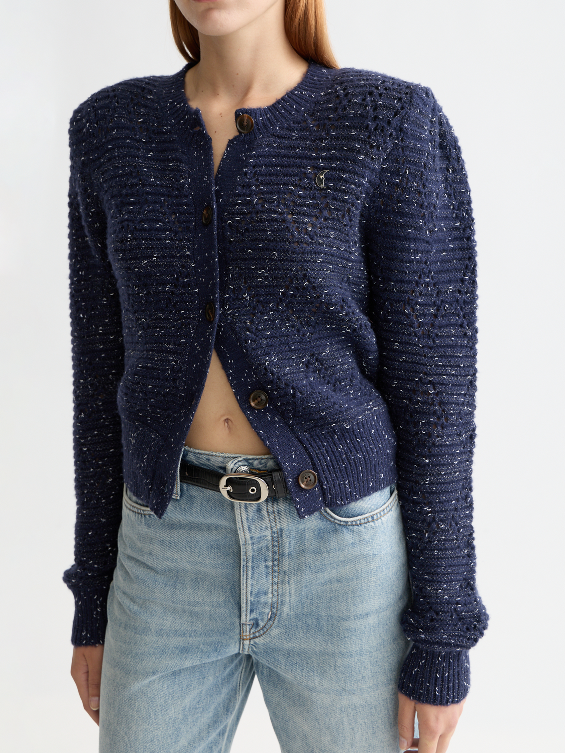 Metallic crewneck cardigan - Meteorite/Peacoat Metallic