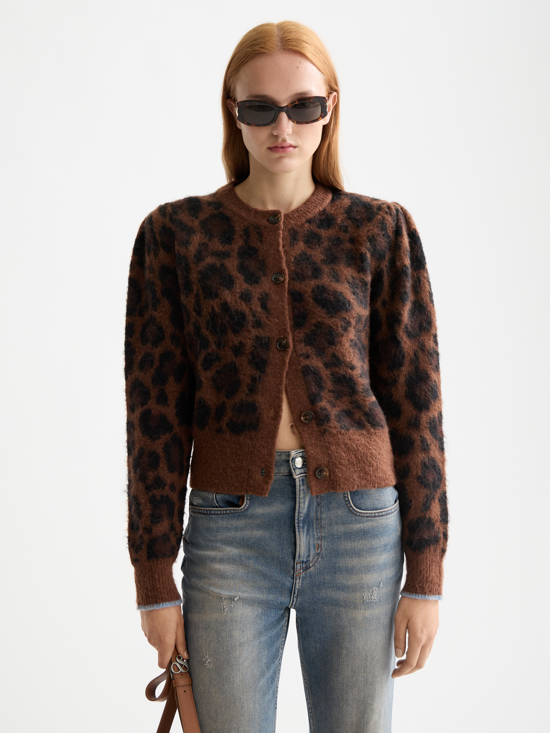 Fuzzy jacquard cardigan - Peace Leopard