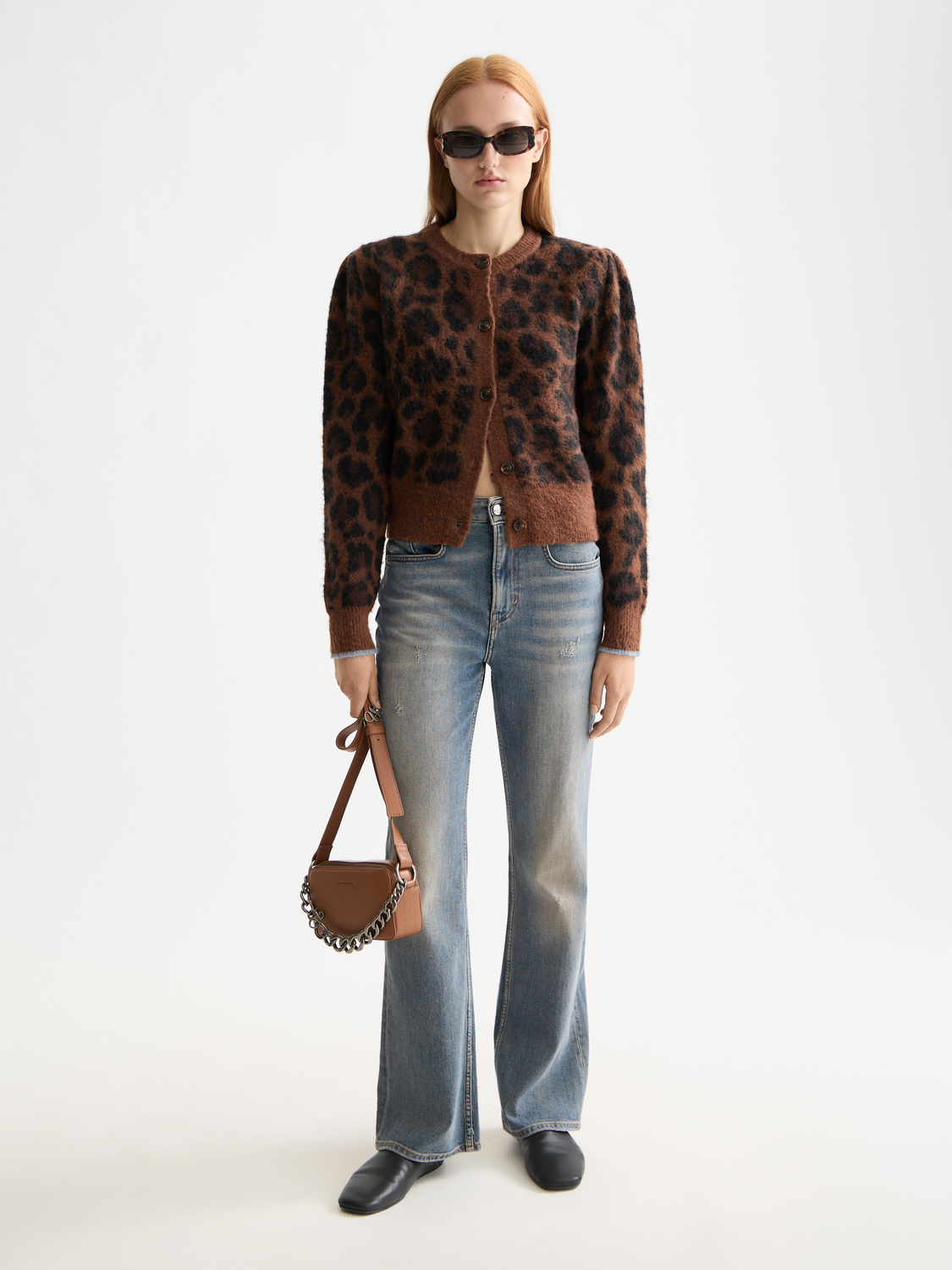 Fuzzy jacquard cardigan - Peace Leopard