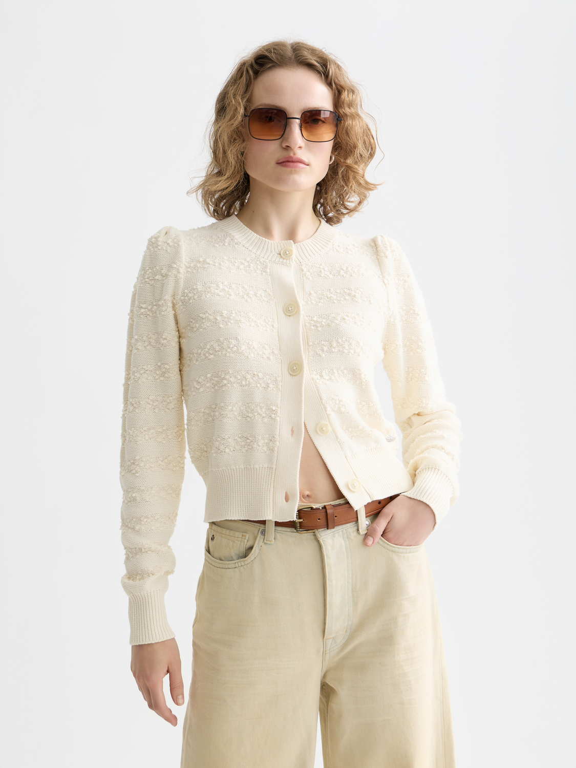 Scotch & Soda - Boucle stripe cardigan - Eggnog