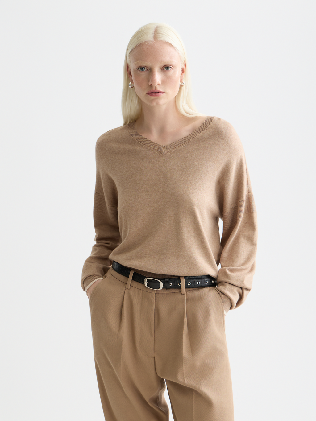 V-neck relaxed-fit pullover - Amphora Melange