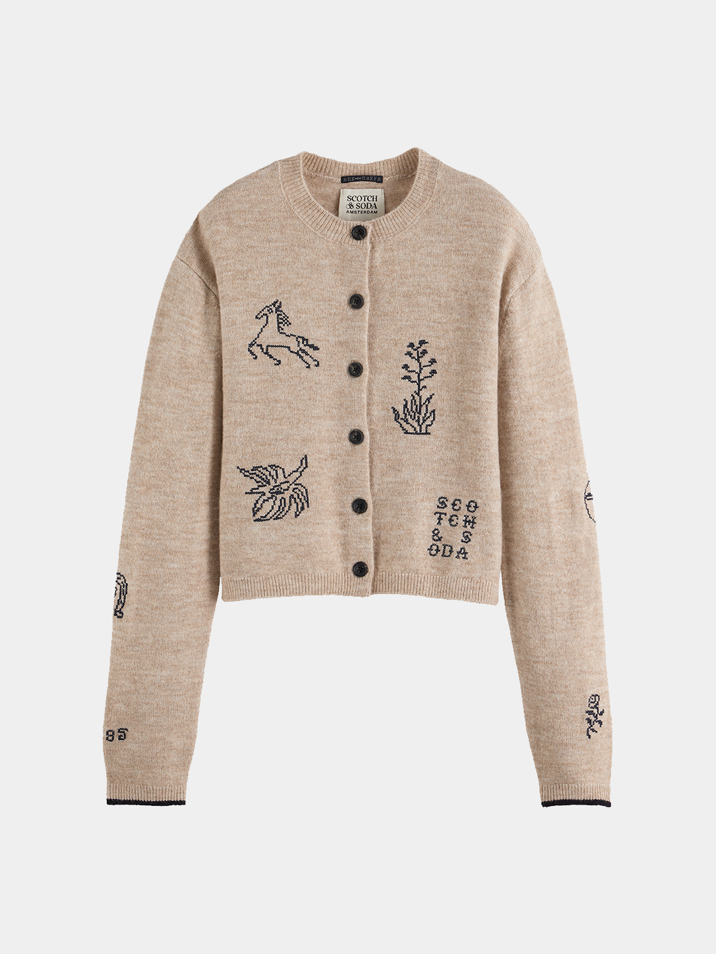 Scotch & Soda - Embroidered crew neck cardigan - Oatmeal Melange