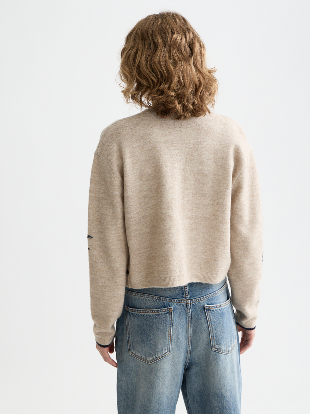 Scotch & Soda - Embroidered crew neck cardigan - Oatmeal Melange