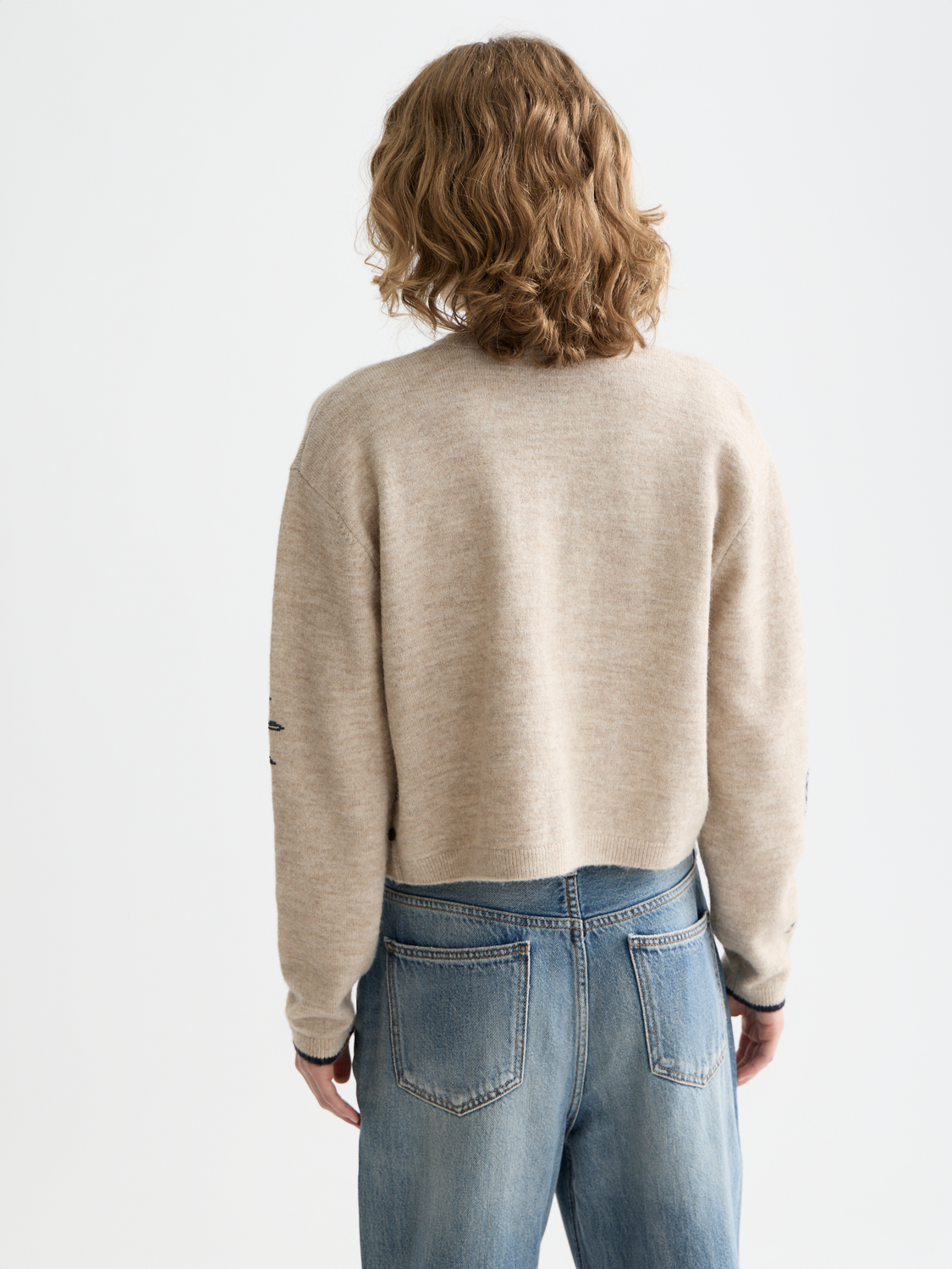 Scotch & Soda - Embroidered crew neck cardigan - Oatmeal Melange