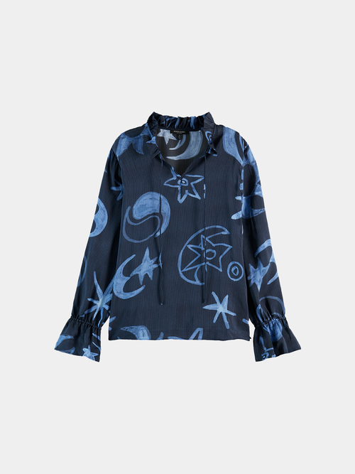 Blouse with drawstring cuffs - Cosmic Sky Spaced Carbon