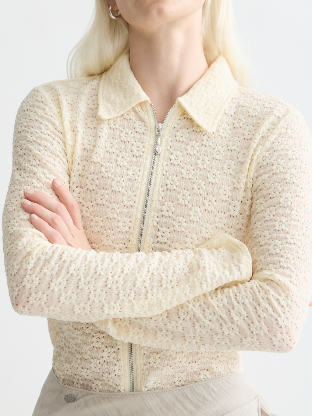 Zip through long sleeve top - Eggnog
