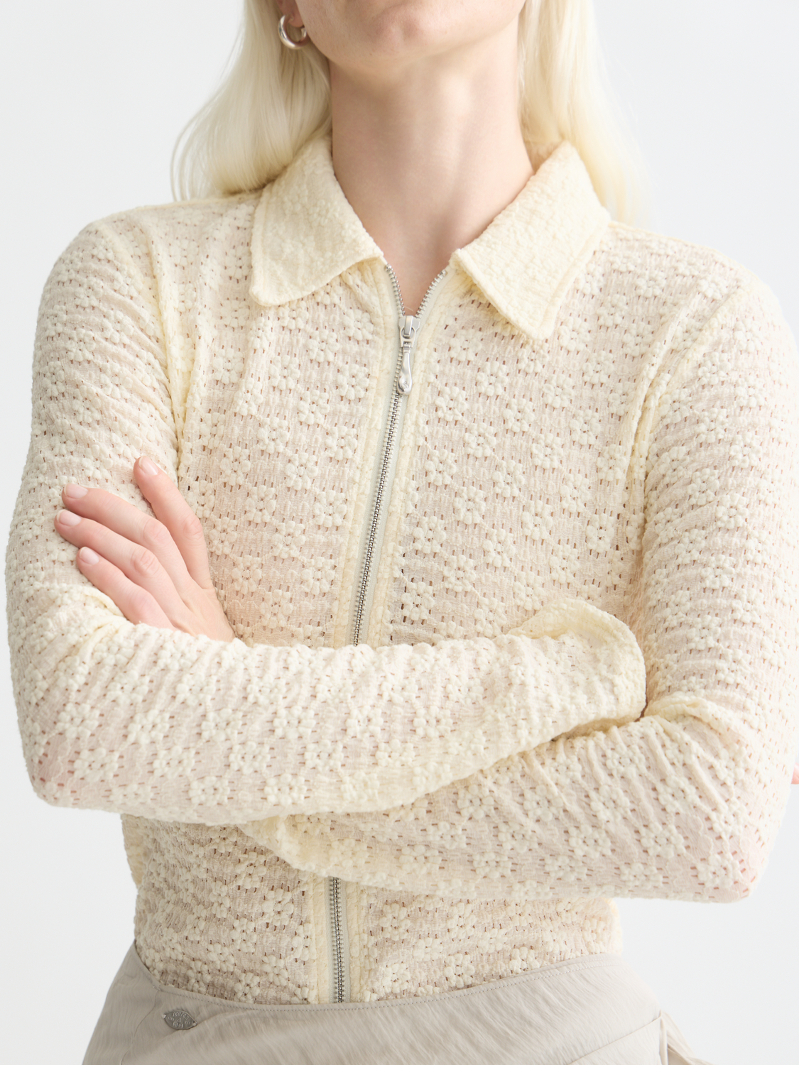 Zip through long sleeve top - Eggnog