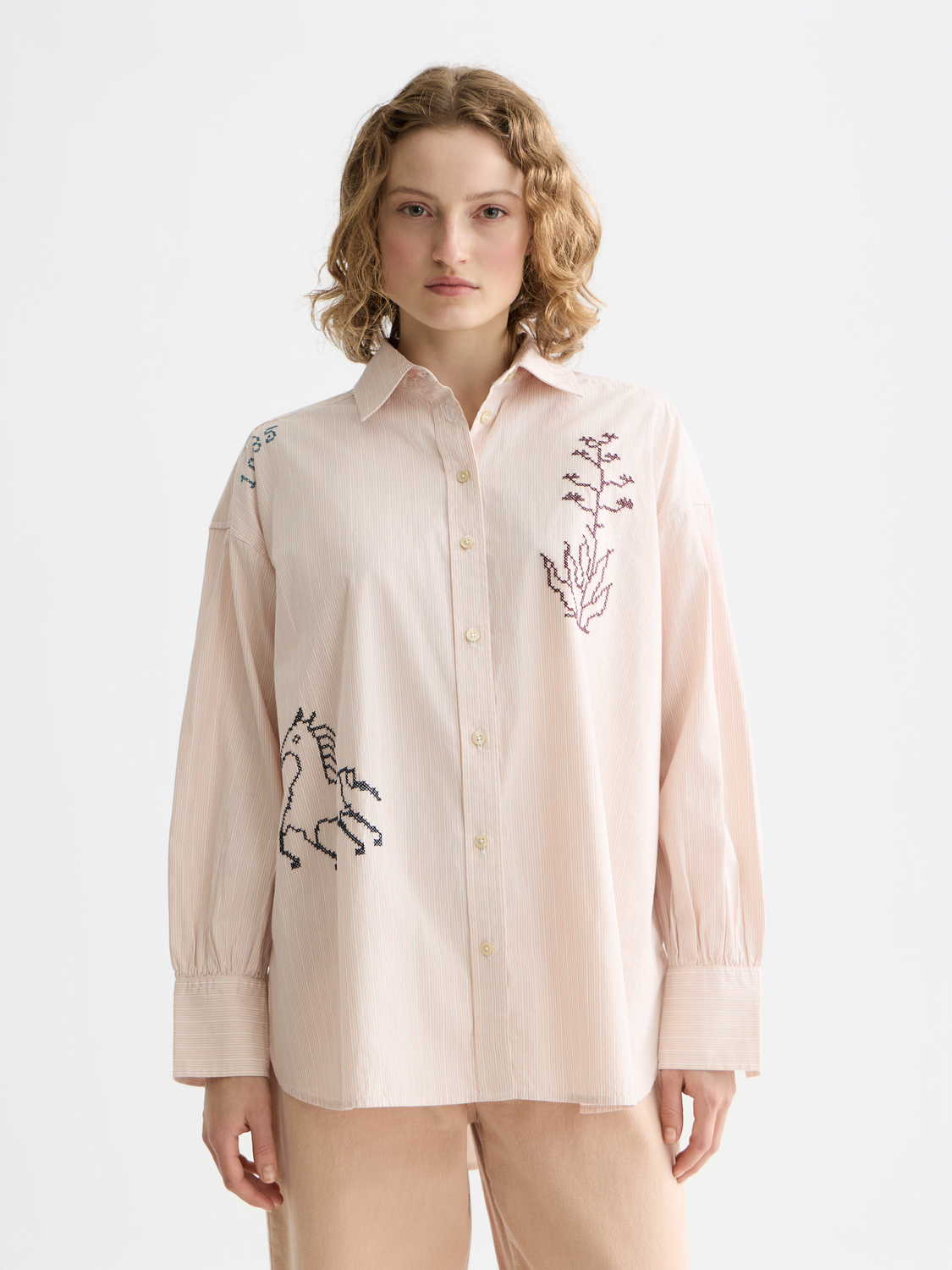Scotch & Soda - Embroidered girlfriend shirt - Rose Dust Stripe