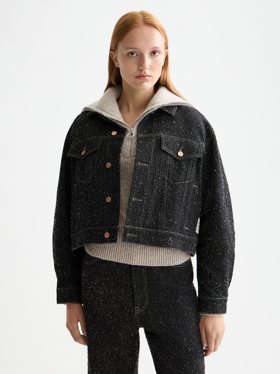 Textured denim jacket - Black Snow