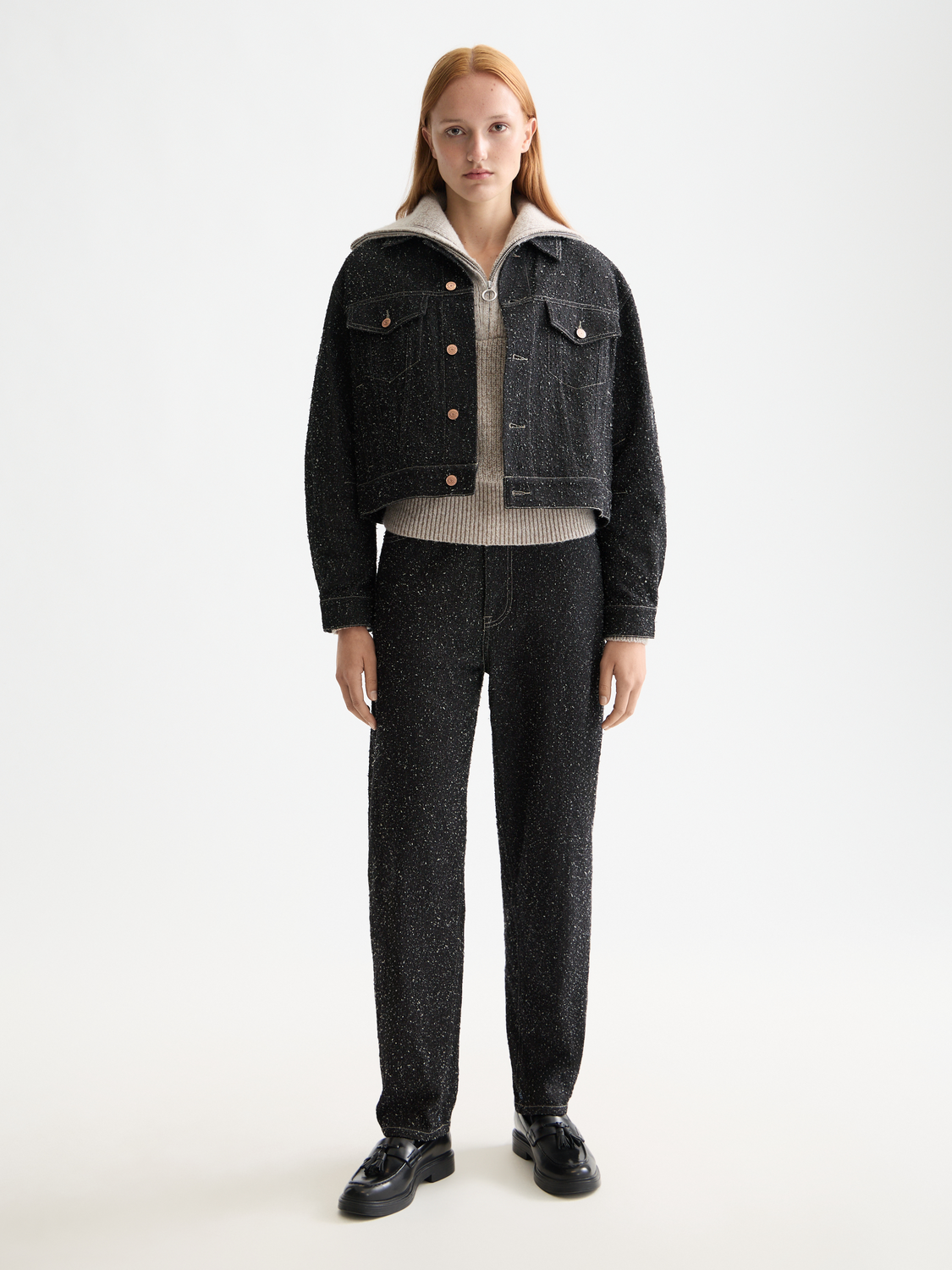 Textured denim jacket - Black Snow