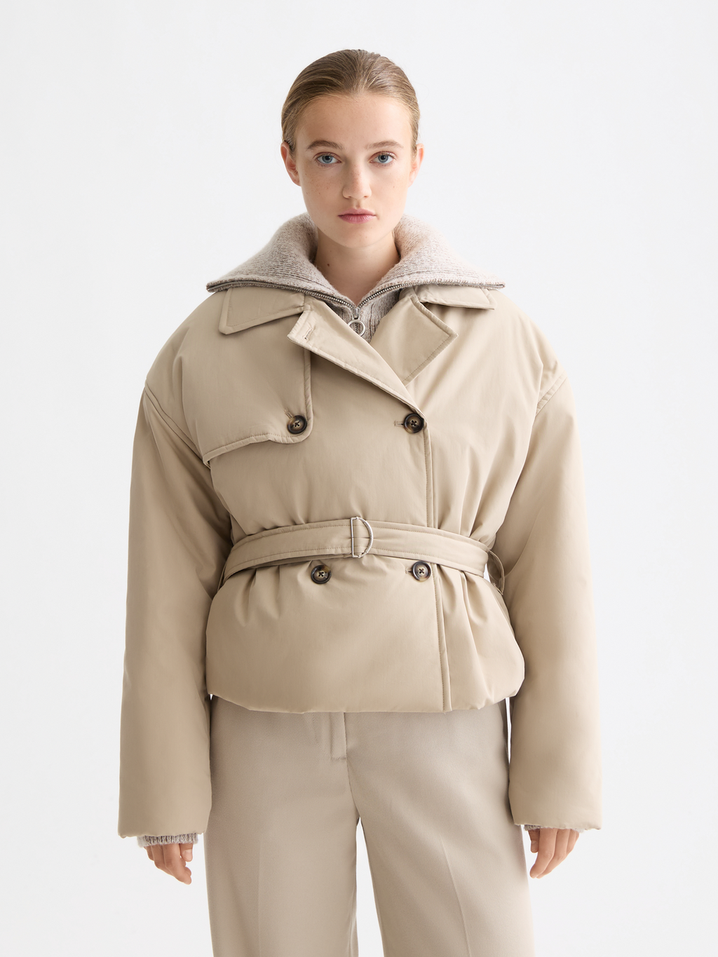 Padded cropped trench coat - Plaza Taupe