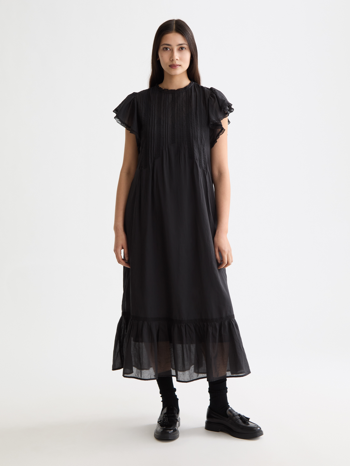 Pleated front maxi dress - Meteorite