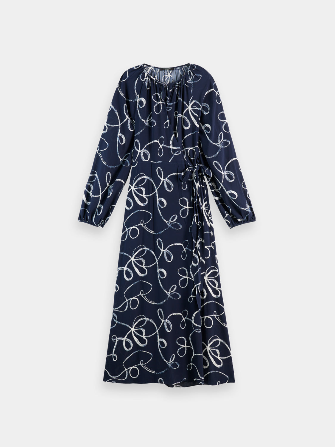 Midi wrap dress - Ribbon Navy Aop