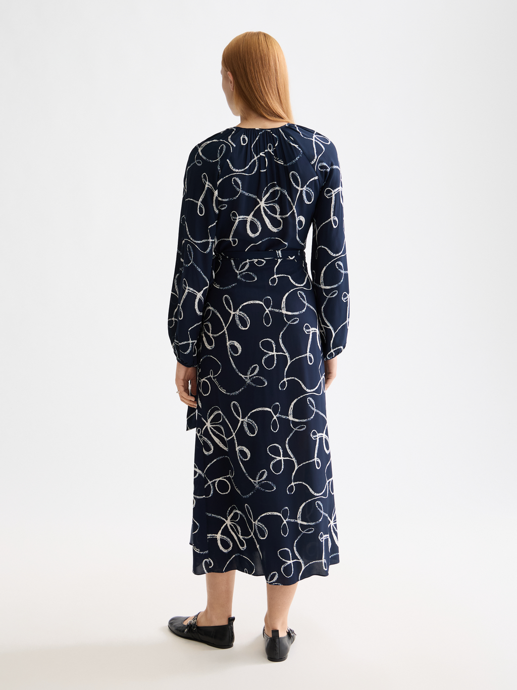 Midi wrap dress - Ribbon Navy Aop