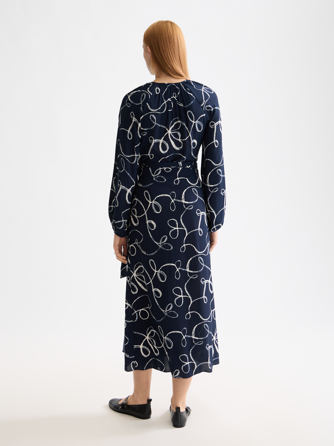 Midi wrap dress - Ribbon Navy Aop