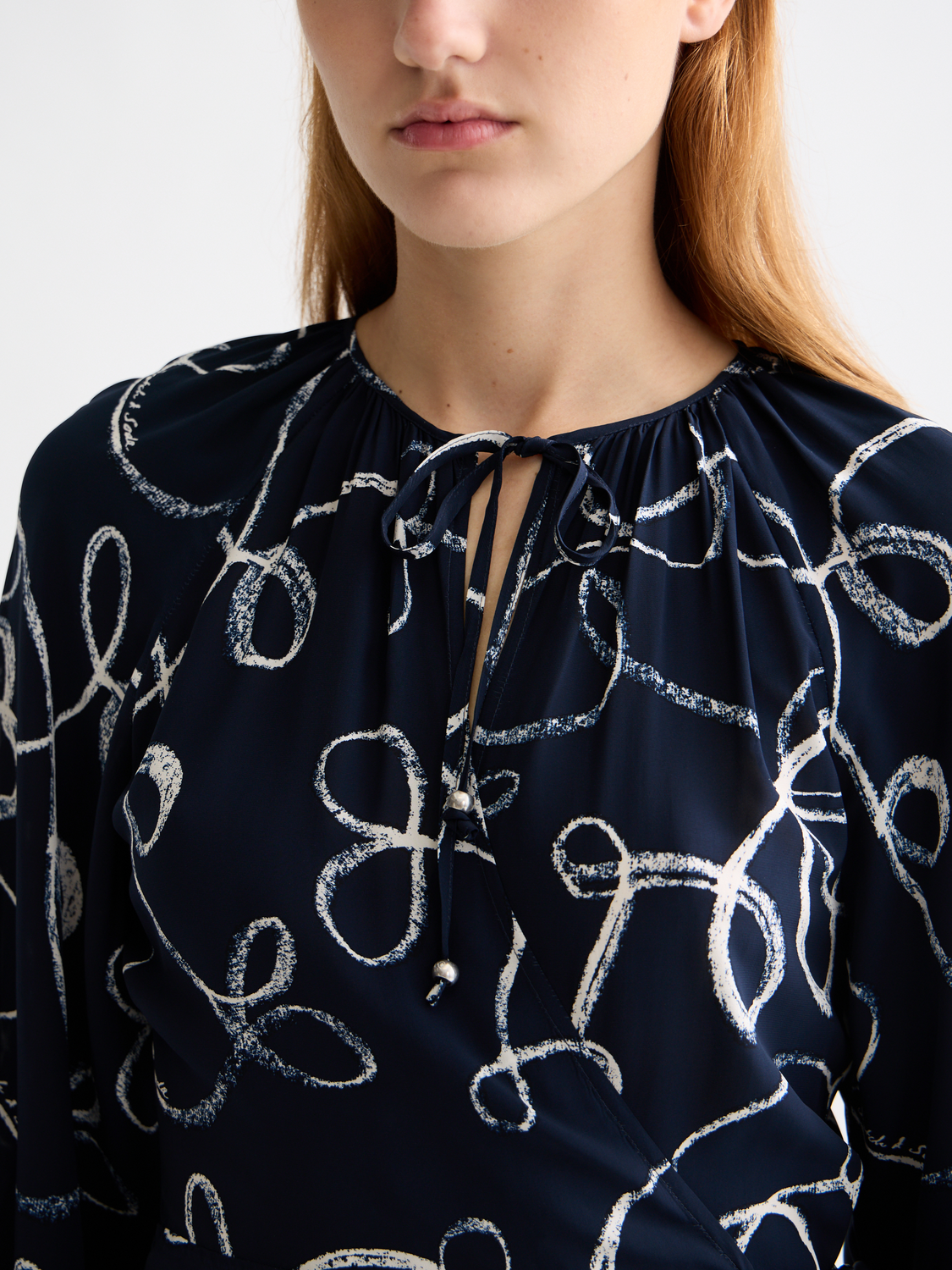 Midi wrap dress - Ribbon Navy Aop