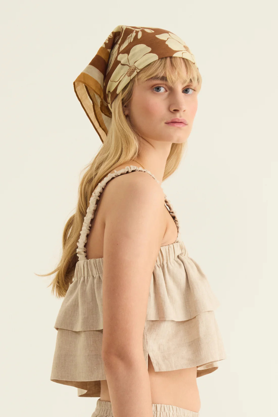 Elements Linen  Frill Top - Creme